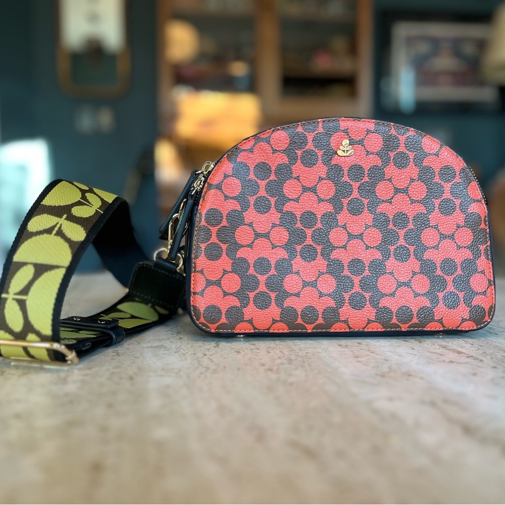Orla Kiely • Luna Leather Crossbody Bag • Tomato Puzzle Flower